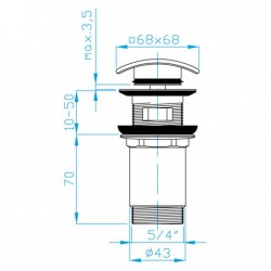 Umývadlový výpust click-clack s prepadom HRANATÁ