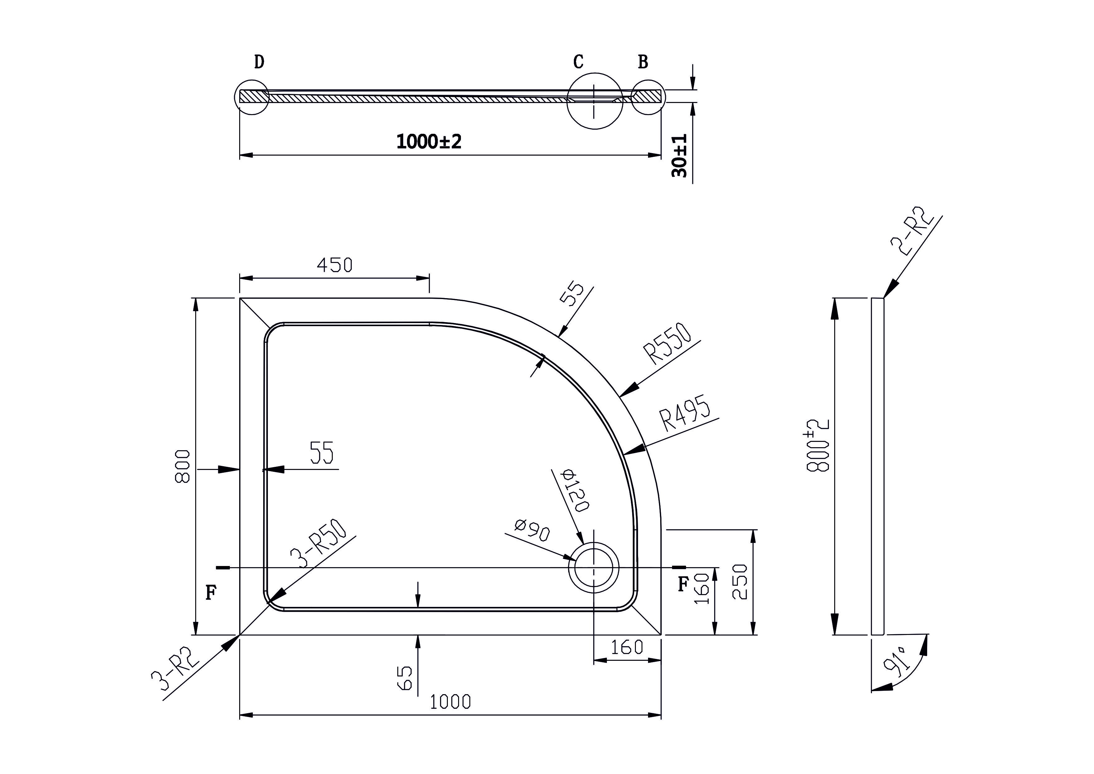 OLSEN SPA Asymetrická čtvrtkruhová sprchová vanička VENETS,  Rozměr A - 100 cm, Rozměr B - 80 cm, Způsob provedení - Levá (VANKASCTVR8010L)