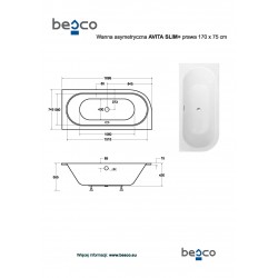 Asymetrická vana AVITA SLIM+