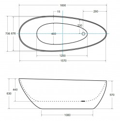 Volně stojící vana GOYA černá/bílá