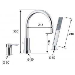 Tříotvorová vanová baterie  ARNO 0722 - zlatá broušená matná