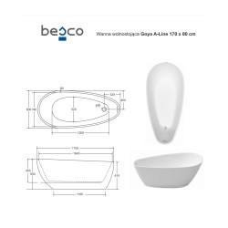 Volně stojící vana GOYA A-LINE Glam - stříbrná