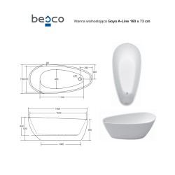 Volně stojící vana GOYA A-LINE Glam - grafitová