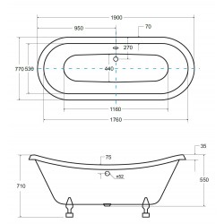 Voľne stojaca vaňa AMELIA Glam - strieborná
