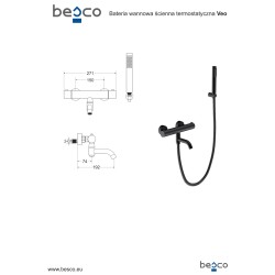 Nástenná termostatická vaňová batéria VEO chróm s príslušenstvom