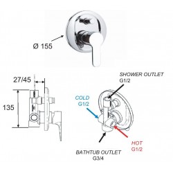 Podomítková baterie  s přepínačem PIRA 0937 - bílá matná
