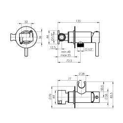 Nástěnná bidetová baterie ULTRA-30 NEW se sprškou v černé barvě