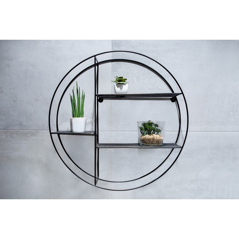 Nástěnná drátěná polička, 53x53x12 cm, černá barva