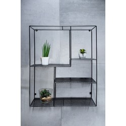 Nástenná drôtená polička, 50x60x20 cm, čierna farba