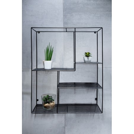 Nástěnná drátěná polička, 50x60x20 cm, černá barva