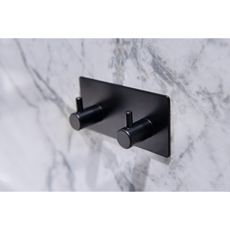 Věšák na stěnu na nalepení 3M, kov, černá barva