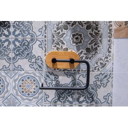 Držiak toaletného papiera na nalepenie 3M, kov (čierna farba), bambus