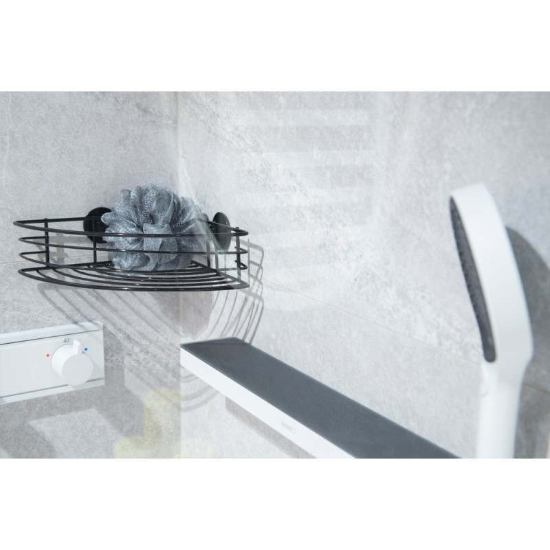 Rohová drátěná polička na nalepení 3M, černá barva