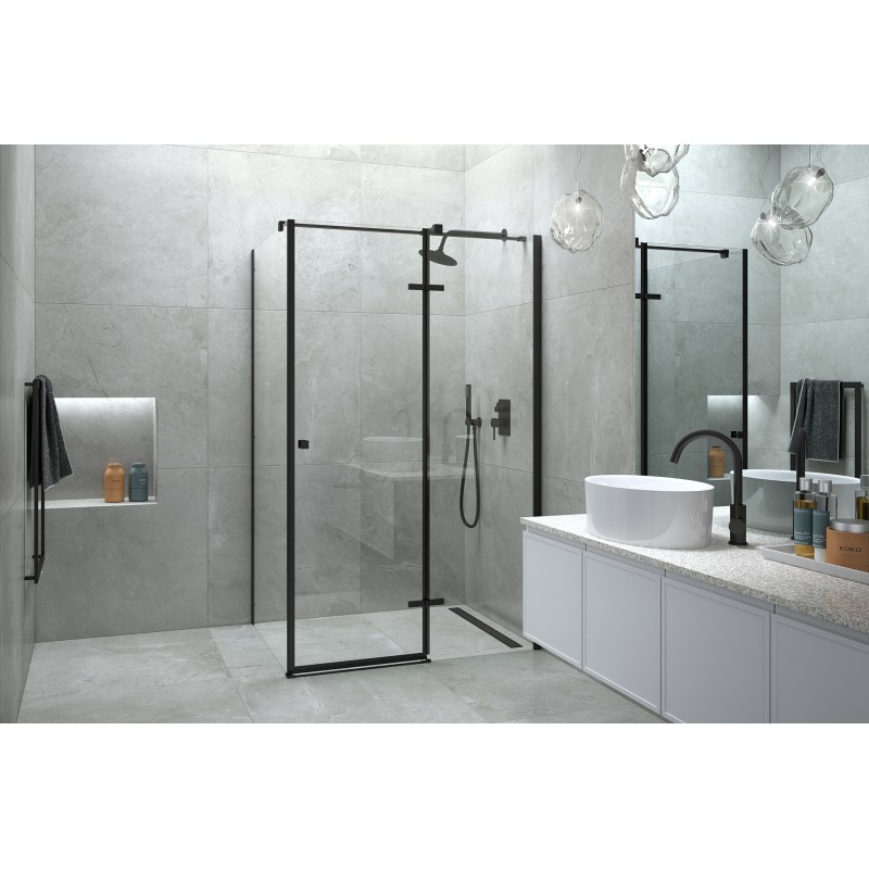 Obdelníkový celoskleněný pantový sprchový kout PIXA BLACK