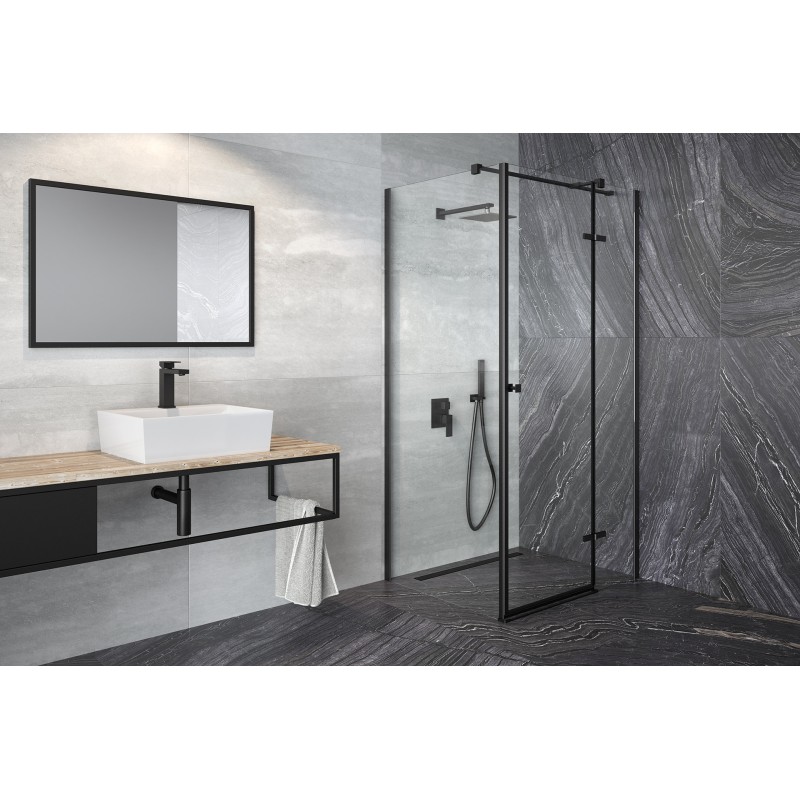 Štvorcový celosklenený pántový sprchový kút PIXA BLACK