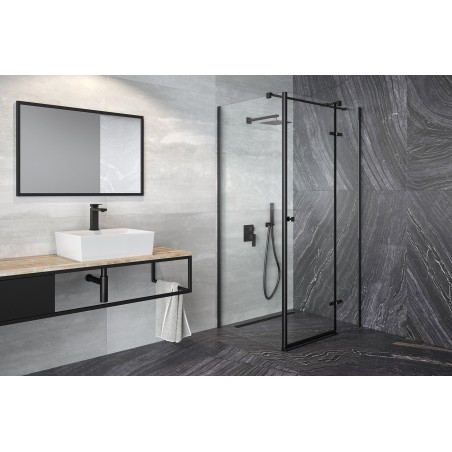 Čtvercový celoskleněný pantový sprchový kout PIXA BLACK