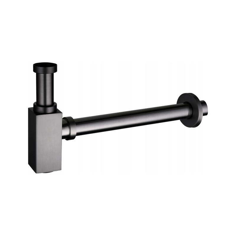 Umývadlový kovový sifón bez click/clack zátky, univerzálny, hranatý, grafitová