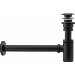 Umývadlový kovový sifón s click/clack zátkou, univerzálny, čierna