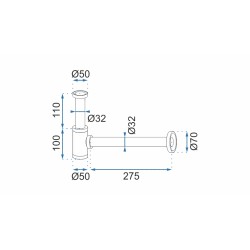Umývadlový kovový sifón s click/clack zátkou, univerzálny, chróm