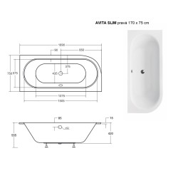 Asymetrická vana AVITA SLIM