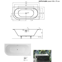 Asymetrická vana AVITA SLIM+