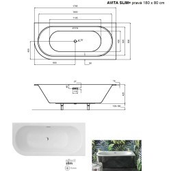 Asymetrická vana AVITA SLIM+