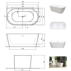 Volně stojící vana VICA NEW bílá, sifon s napouštěním přepadem