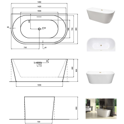 Volně stojící vana VICA NEW bílá, sifon s přepadem