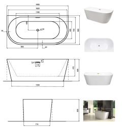 Volně stojící vana VICA NEW bílá, sifon s přepadem