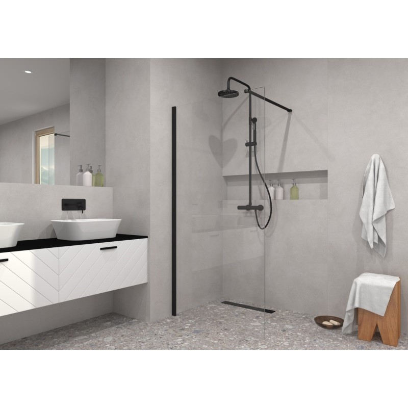Walk-in bezdverový a bezbariérový sprchový kút ECO-N BLACK