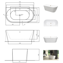 Volně stojící vana VICA NEW bílá, sifon s napouštěním přepadem
