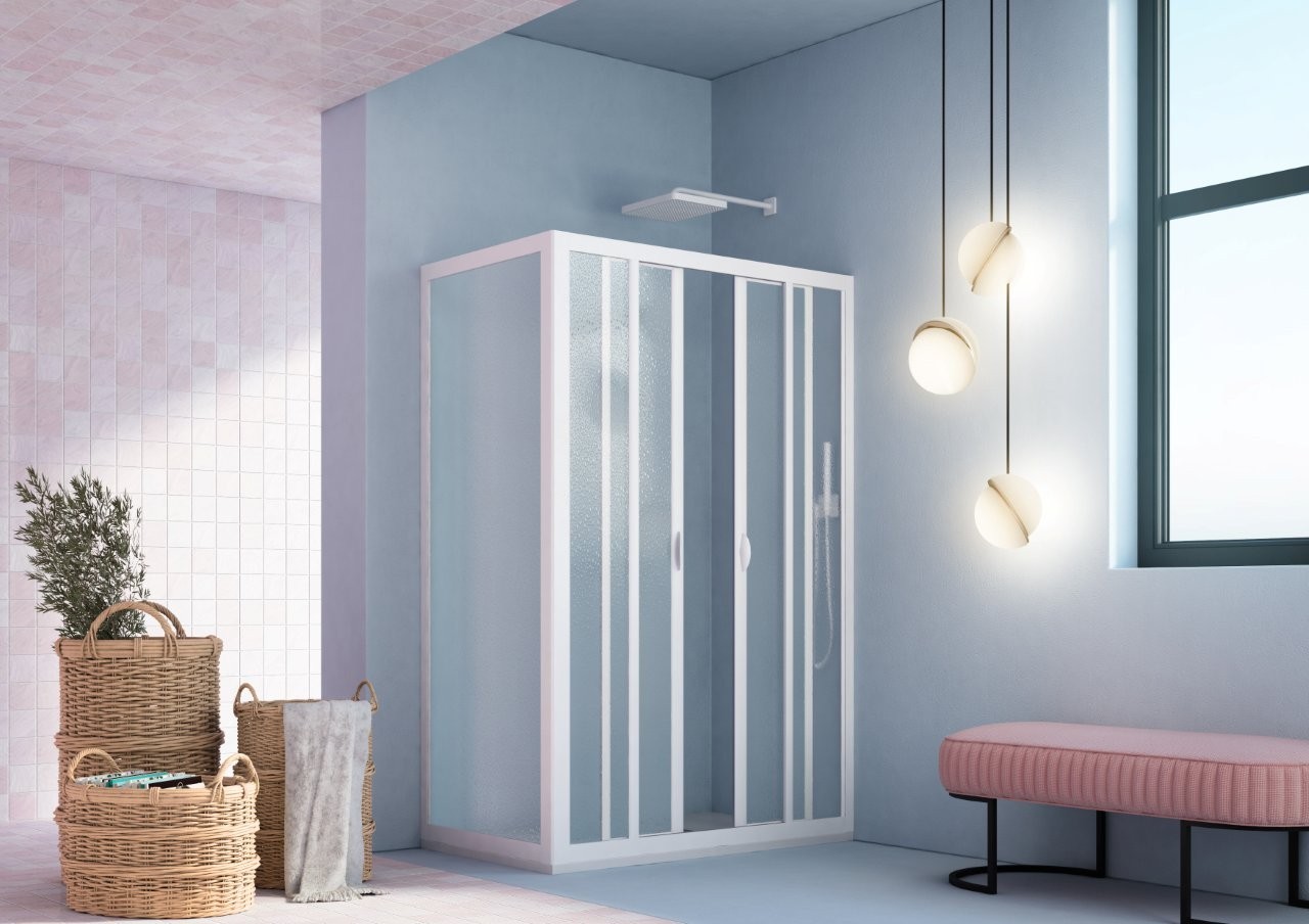 FORTE Sprchové dveře MAESTRO CENTRALE,  Barva rámu - Bílá, Rozměr A - 150 cm, Rozměr C - 185 cm, Směr zavírání - Univerzální Levé / Pravé, Výplň - Polystyrol 2,2 mm (acrilico) (BSMAC15P)