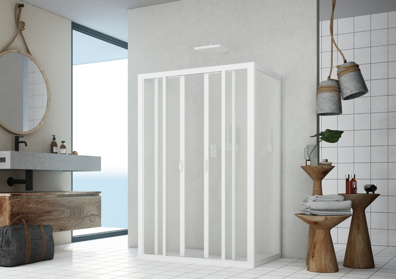 FORTE Sprchové dveře MAESTRO CENTRALE,  Barva rámu - Bílá, Rozměr A - 150 cm, Rozměr C - 185 cm, Směr zavírání - Univerzální Levé / Pravé, Výplň - Polystyrol 2,2 mm (acrilico) (BSMAC15P)