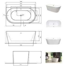 Volně stojící vana VICA NEW bílá, sifon s napouštěním přepadem