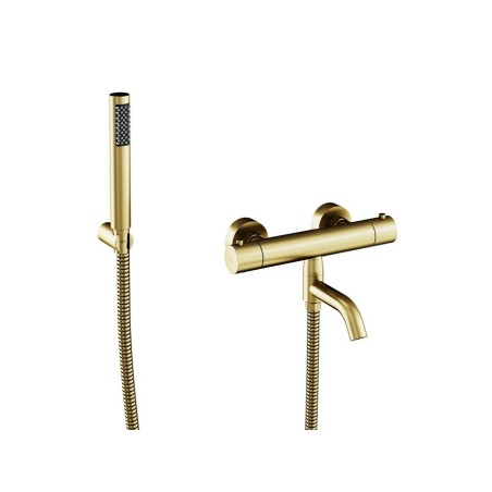 Nástěnná termostatická vanová a sprchová baterie VEO zlatá broušená s příslušenstvím