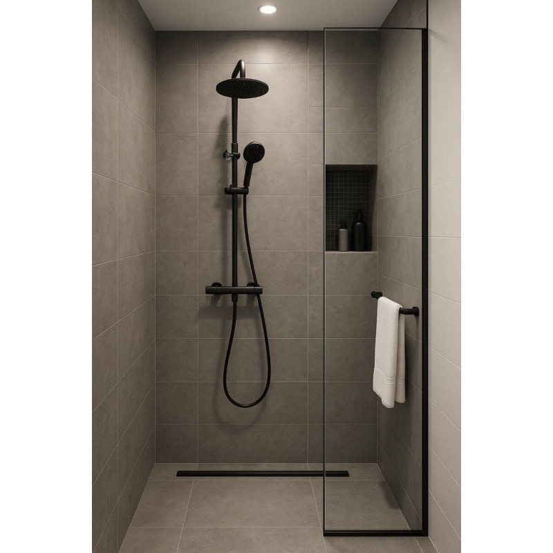 Sprchový nástěnný set s termostatickou baterií NAUPLIOS 250 BLACK