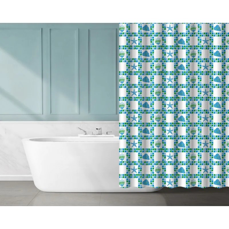 Koupelnový závěs plast KD02100272 - bílá, modrá a zelená