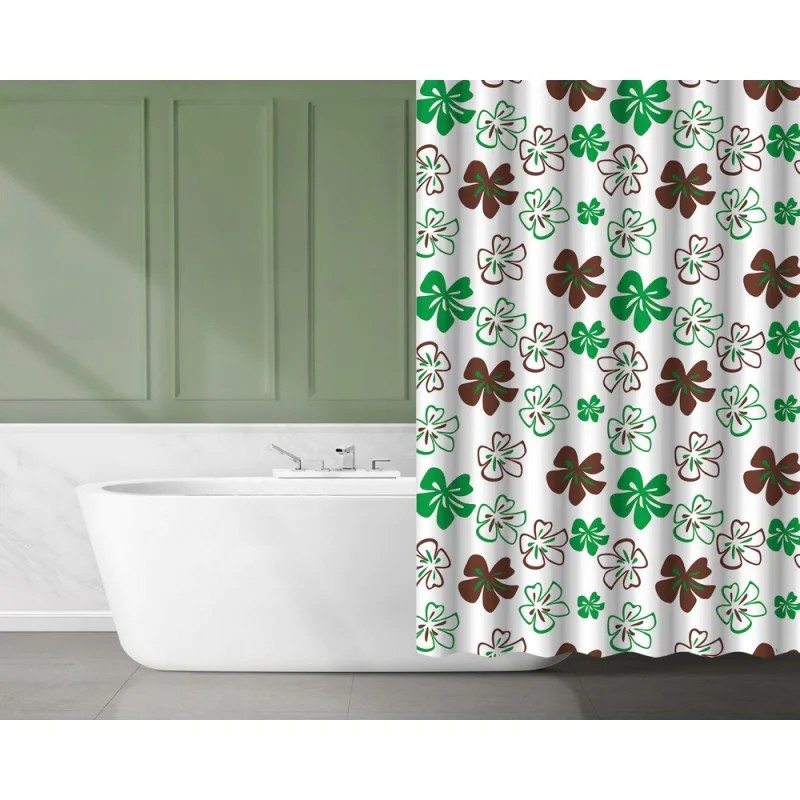 Koupelnový závěs plast KD02100819 - bílá, zelená a hnědá