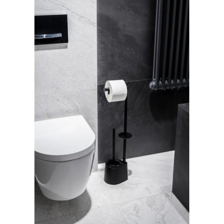 Černý nerezový stojan na toaletní papír a WC štětku