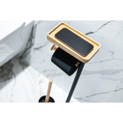 WC štětka + držák papíru, kov (černá barva), bambus