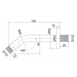 Držák hlavové sprchy ze zdi, kulatý, délka 150 mm