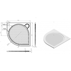 Čtvrtkruhová mramorová sprchová vanička LAKA R550